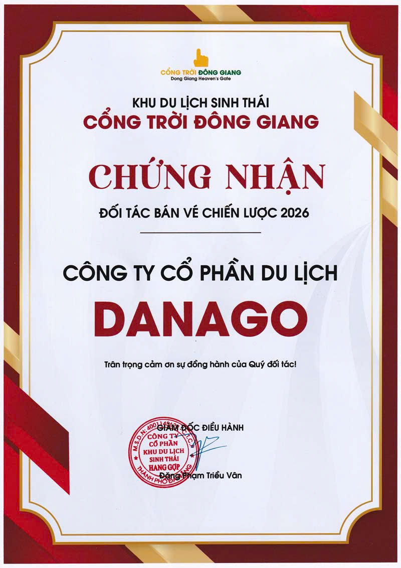 Chứng nhận DANAGO đối tác phân phối vé chiến lược 2026
