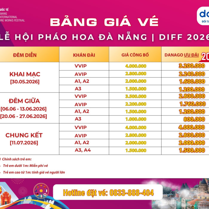 Bảng giá vé pháo hoa Đà Nẵng 2026