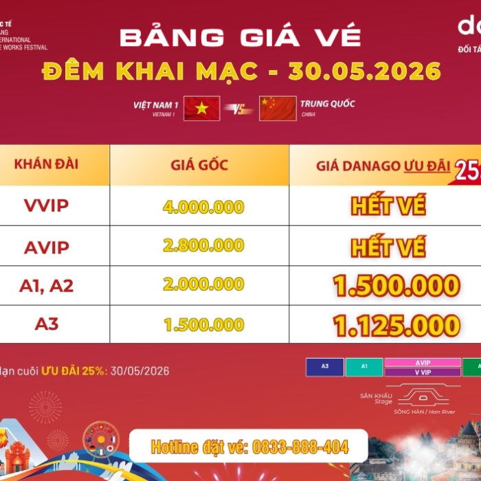 Bảng giá vé pháo hoa Đà Nẵng DIFF 2026