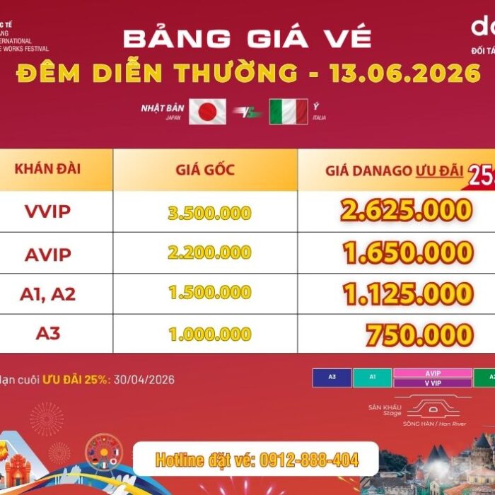 Bảng giá vé pháo hoa Đà Nẵng DIFF 2026 - ĐÊM 13/06/2026