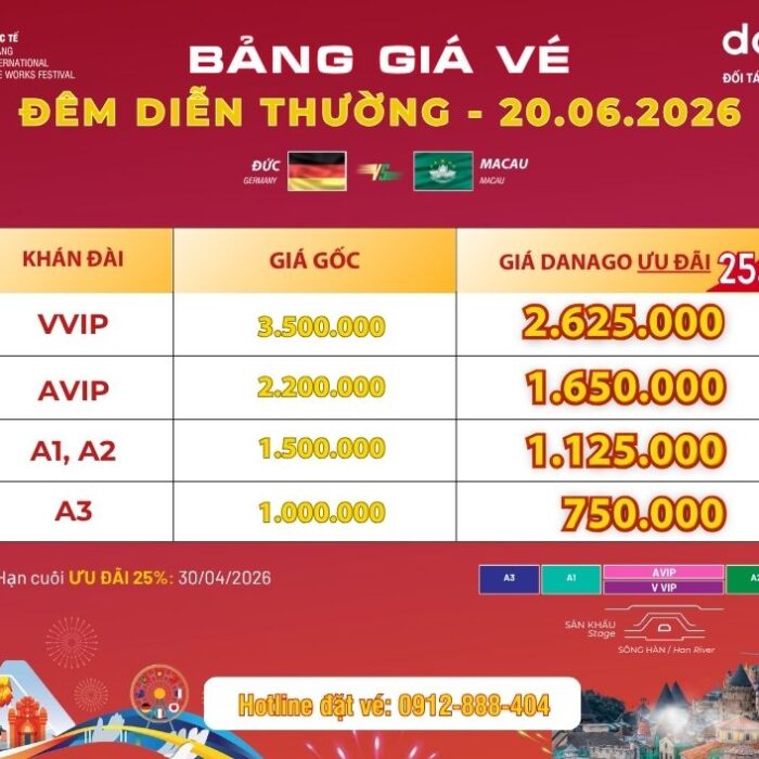 Bảng giá vé pháo hoa Đà Nẵng DIFF 2026 - ĐÊM 20/06/2026