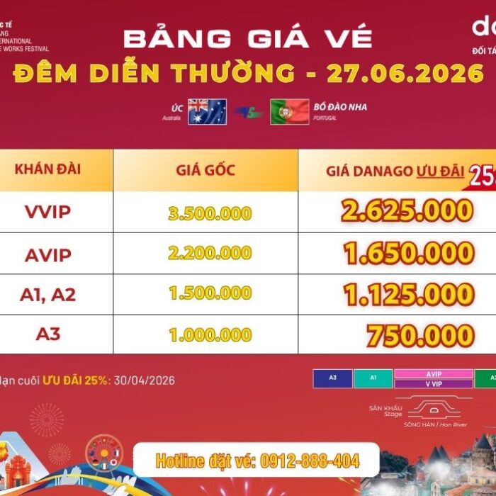 Bảng giá vé pháo hoa Đà Nẵng DIFF 2026 - ĐÊM 27/06/2026
